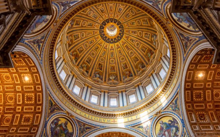 Vatican - October 2022: Interiors of St. Peter's basilica dome in Vatican